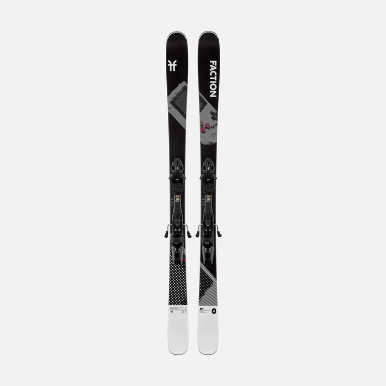 Topsheet of Faction Prodigy 0 SP10 GW, black and white all-mountain ski on a grey background.