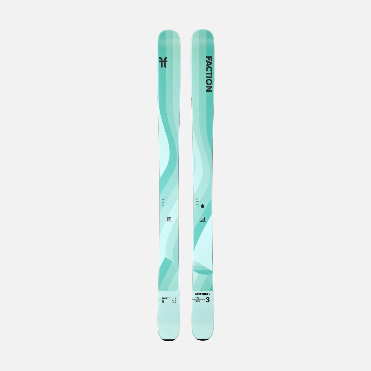 Topsheet of turquise Dancer 3 Freeride and all-mountain ski